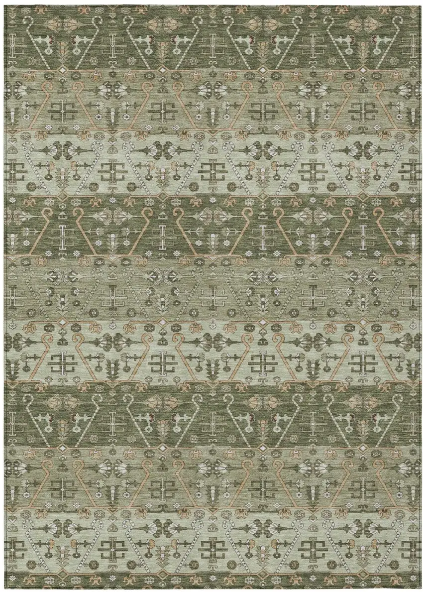 Olive Green And Green Oriental Washable Indoor Outdoor Area Rug Photo 2