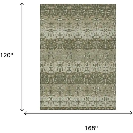 Olive Green And Green Oriental Washable Indoor Outdoor Area Rug Photo 5