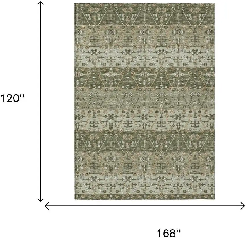 Olive Green And Green Oriental Washable Indoor Outdoor Area Rug Photo 5