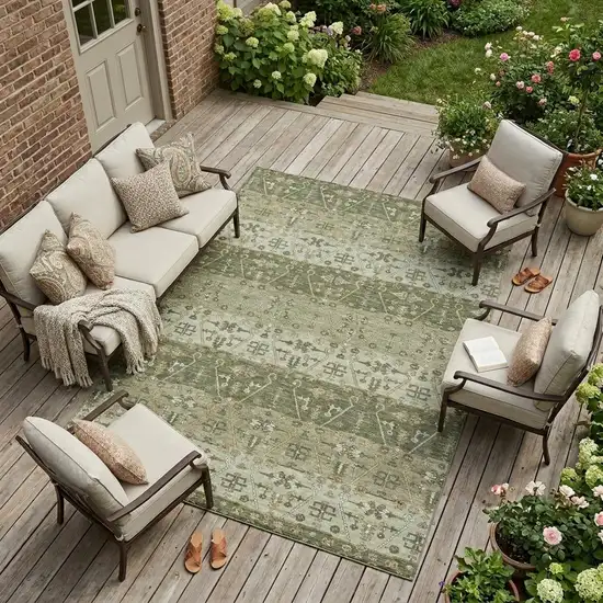 Olive Green And Green Oriental Washable Indoor Outdoor Area Rug Photo 1