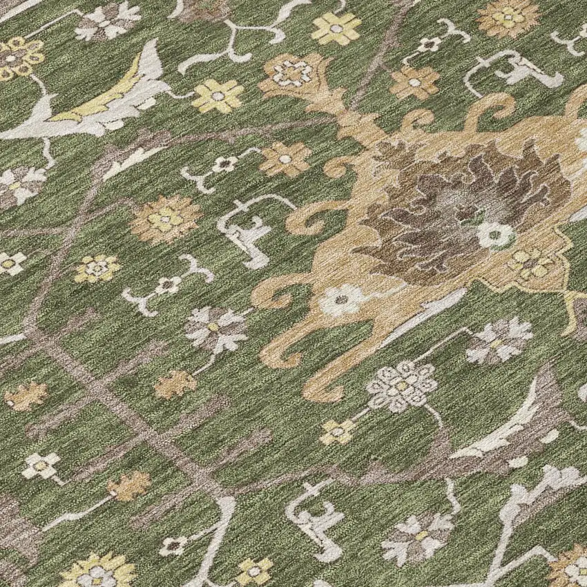 Olive Green And Green Oriental Washable Indoor Outdoor Area Rug Photo 4
