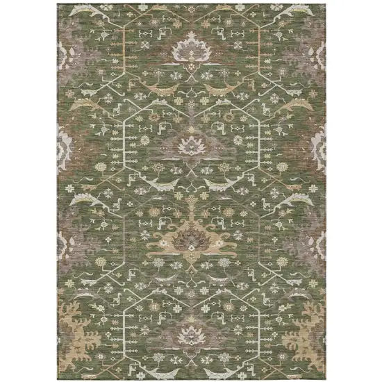 Olive Green And Green Oriental Washable Indoor Outdoor Area Rug Photo 2