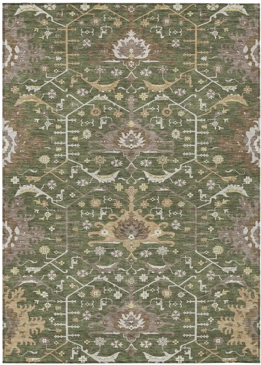 Olive Green And Green Oriental Washable Indoor Outdoor Area Rug Photo 2