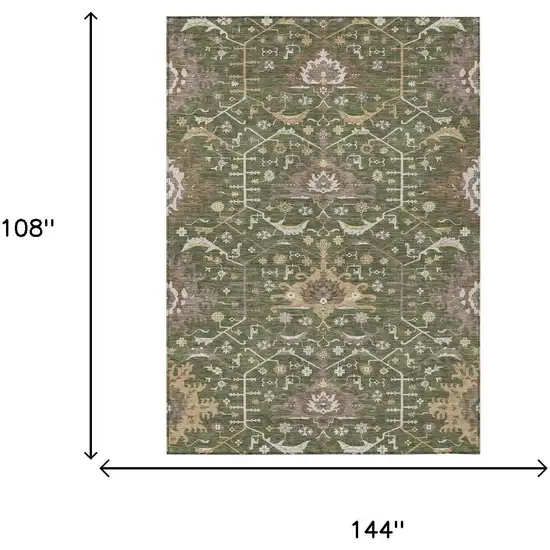 Olive Green And Green Oriental Washable Indoor Outdoor Area Rug Photo 5