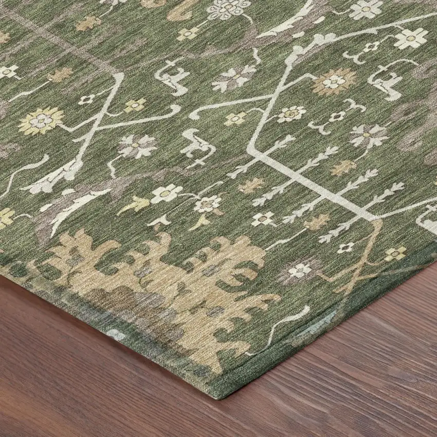 Olive Green And Green Oriental Washable Indoor Outdoor Area Rug Photo 3