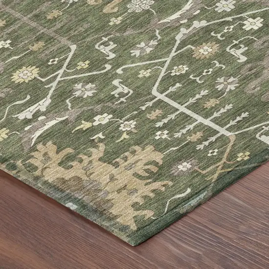 Olive Green And Green Oriental Washable Indoor Outdoor Area Rug Photo 3