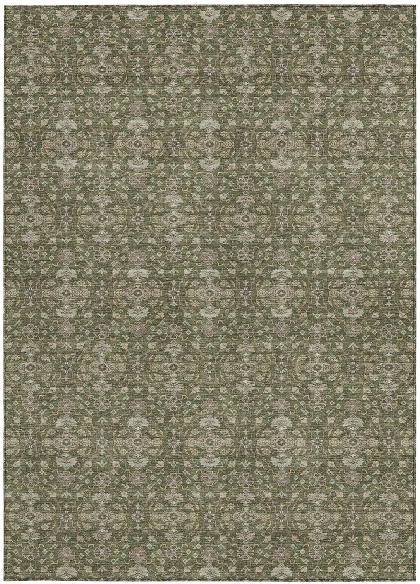Olive Green And Green Oriental Washable Indoor Outdoor Area Rug Photo 3