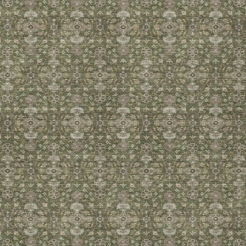 Olive Green And Green Oriental Washable Indoor Outdoor Area Rug Photo 1