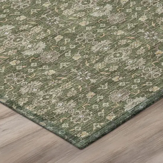 Olive Green And Green Oriental Washable Indoor Outdoor Area Rug Photo 4