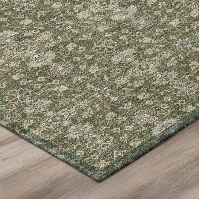 Olive Green And Green Oriental Washable Indoor Outdoor Area Rug Photo 4