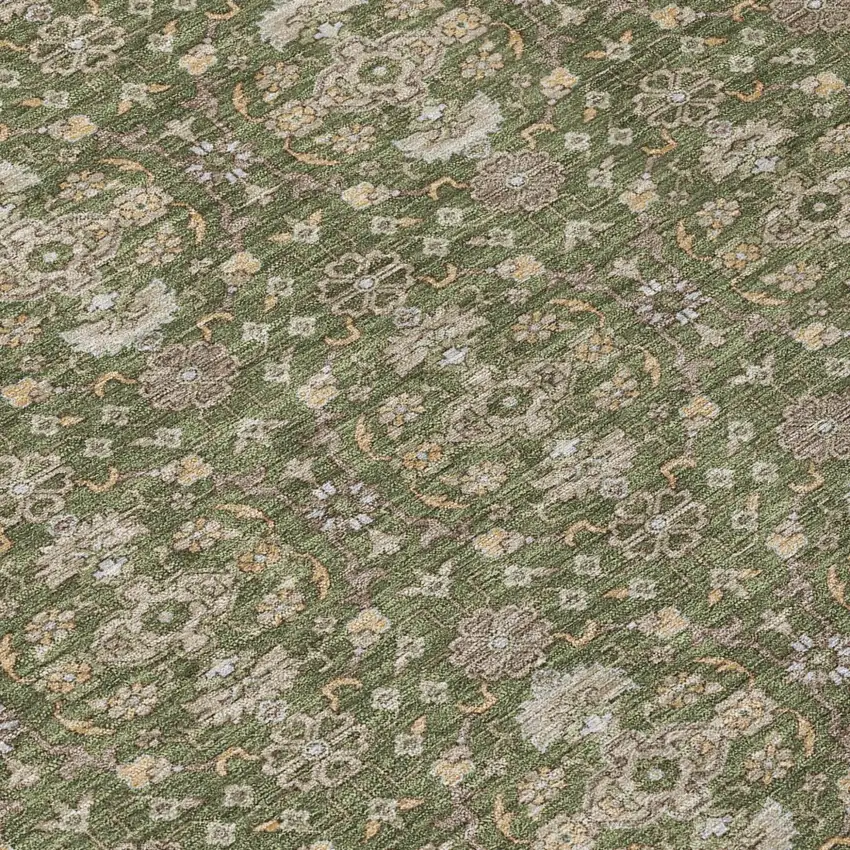 Olive Green And Green Oriental Washable Indoor Outdoor Area Rug Photo 5