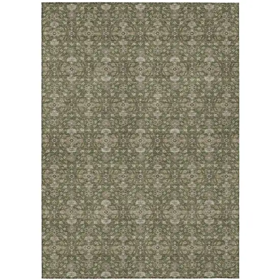 Olive Green And Green Oriental Washable Indoor Outdoor Area Rug Photo 2