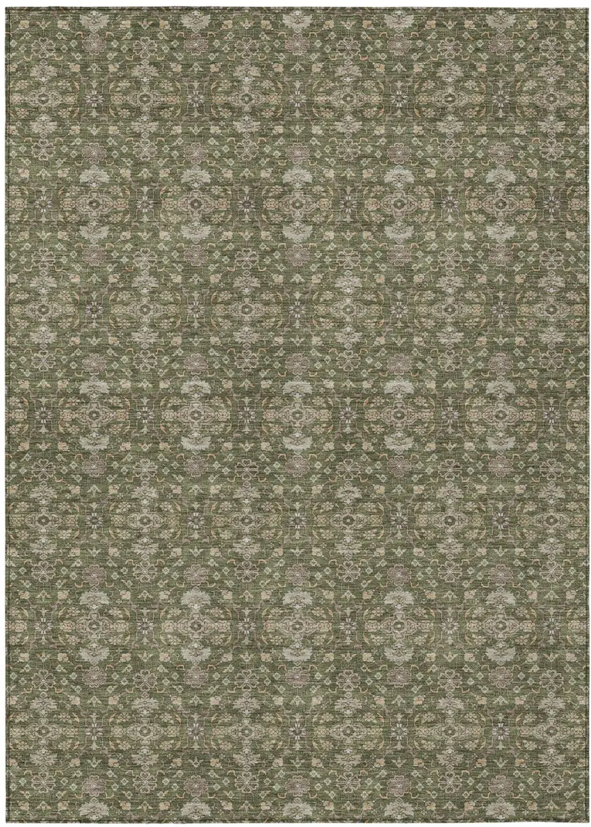 Olive Green And Green Oriental Washable Indoor Outdoor Area Rug Photo 2