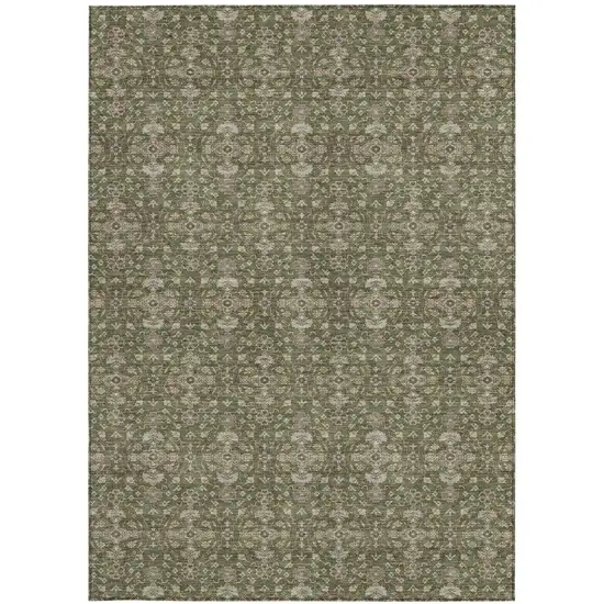 Olive Green And Green Oriental Washable Indoor Outdoor Area Rug Photo 3