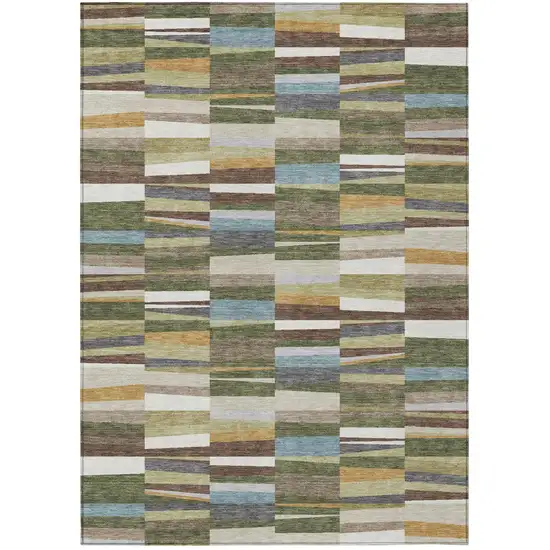Olive Green And Green Striped Washable Indoor Outdoor Area Rug Photo 1