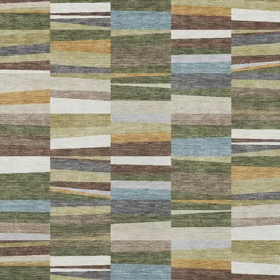Olive Green And Green Striped Washable Indoor Outdoor Area Rug Photo 2