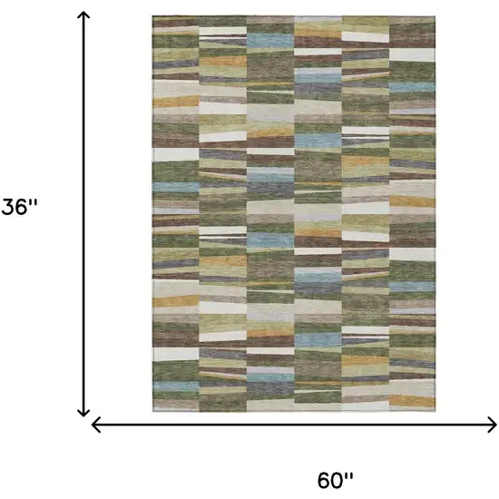 Olive Green And Green Striped Washable Indoor Outdoor Area Rug Photo 6