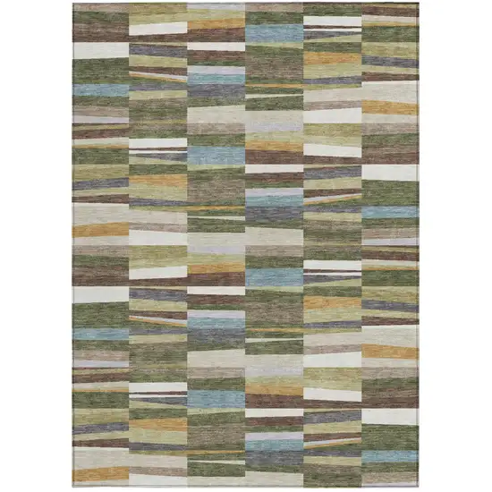 Olive Green And Green Striped Washable Indoor Outdoor Area Rug Photo 3