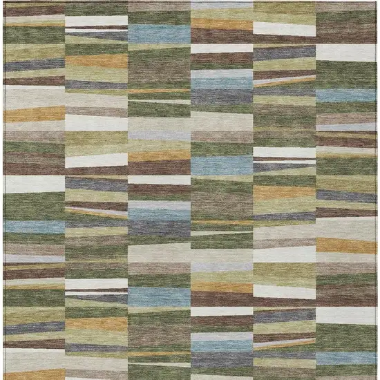 Olive Green And Green Striped Washable Indoor Outdoor Area Rug Photo 2