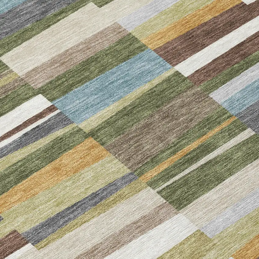 Olive Green And Green Striped Washable Indoor Outdoor Area Rug Photo 5