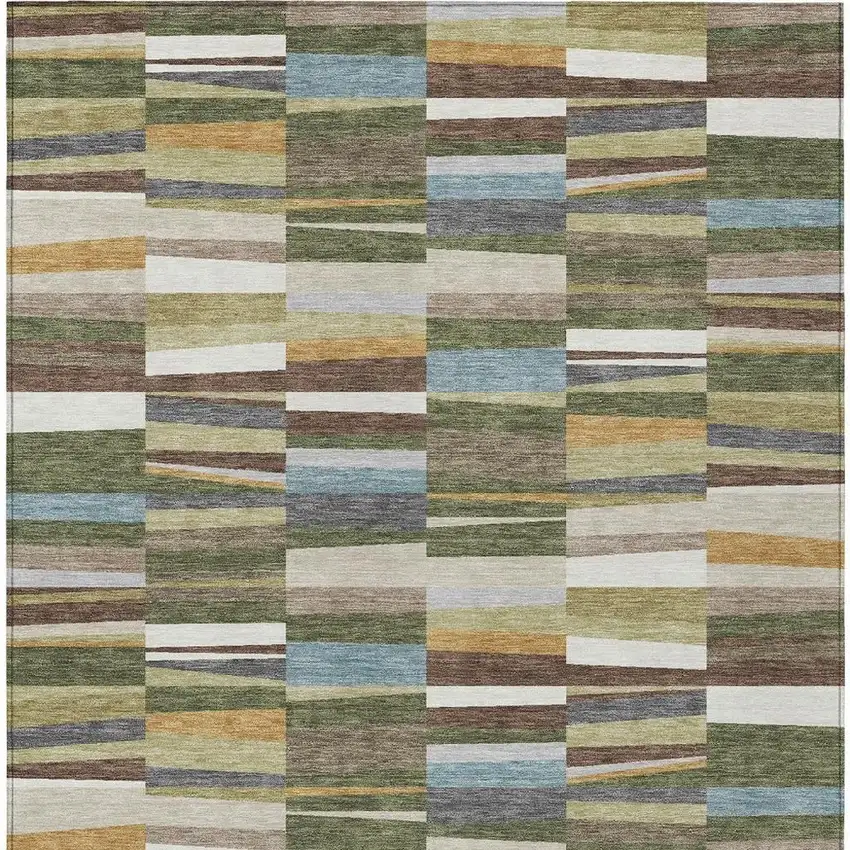 Olive Green And Green Striped Washable Indoor Outdoor Area Rug Photo 3