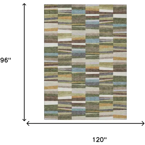 Olive Green And Green Striped Washable Indoor Outdoor Area Rug Photo 6