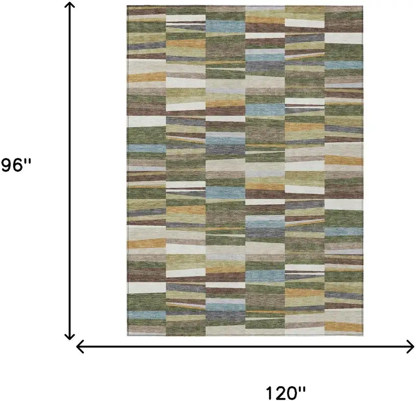 Olive Green And Green Striped Washable Indoor Outdoor Area Rug Photo 6
