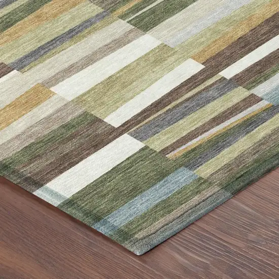 Olive Green And Green Striped Washable Indoor Outdoor Area Rug Photo 4