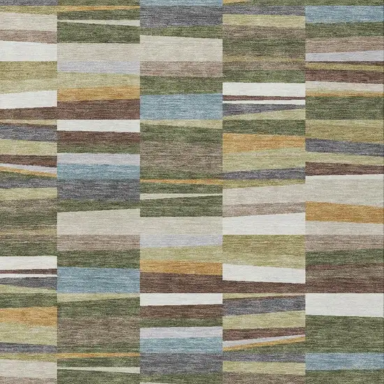 Olive Green And Green Striped Washable Indoor Outdoor Area Rug Photo 2