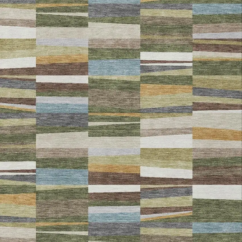 Olive Green And Green Striped Washable Indoor Outdoor Area Rug Photo 2