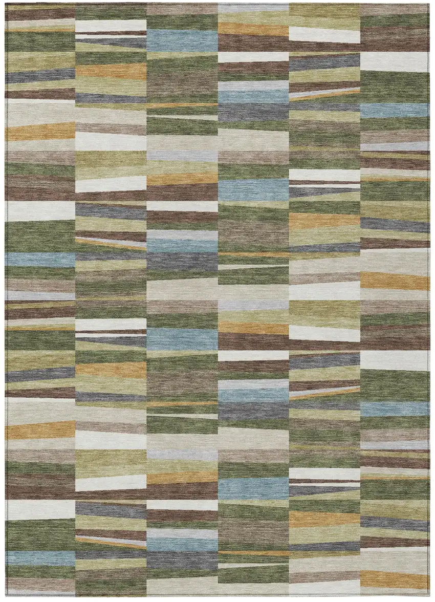 Olive Green And Green Striped Washable Indoor Outdoor Area Rug Photo 1