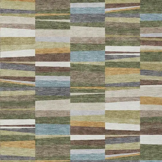 Olive Green And Green Striped Washable Indoor Outdoor Area Rug Photo 2