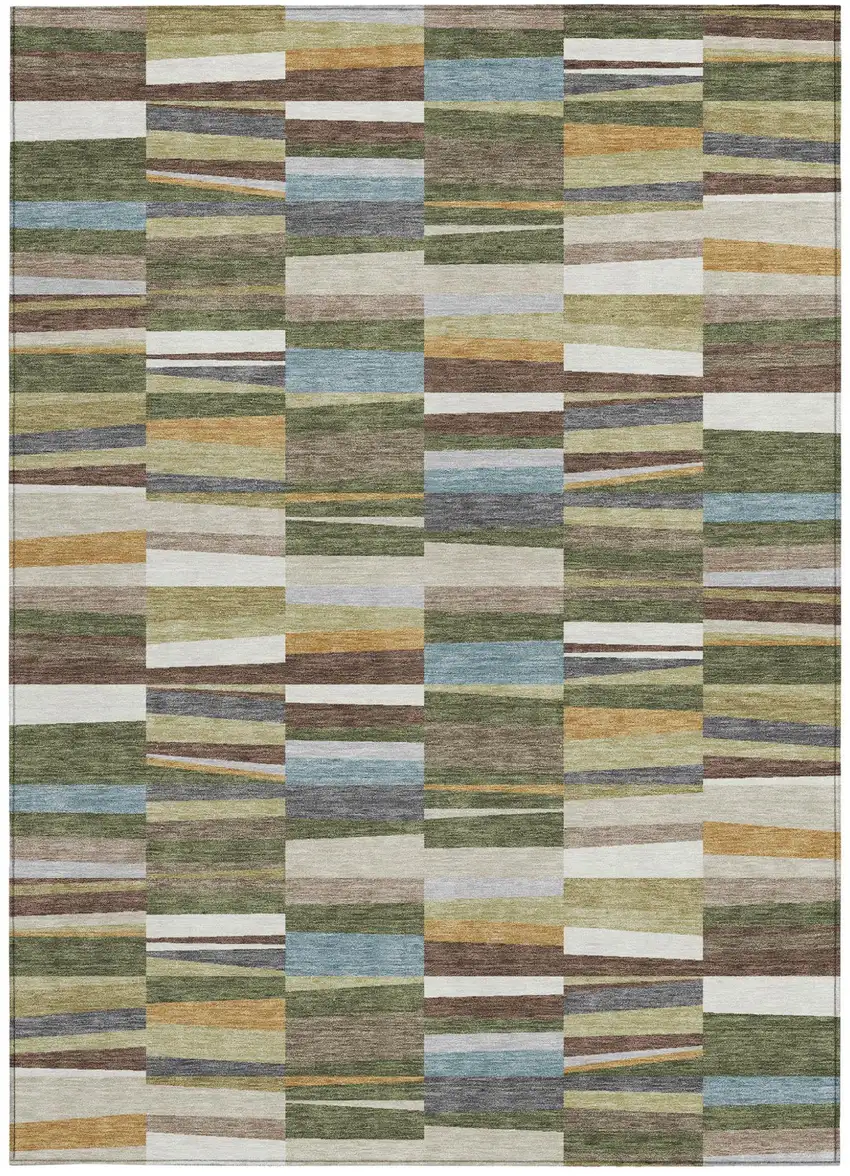 Olive Green And Green Striped Washable Indoor Outdoor Area Rug Photo 3