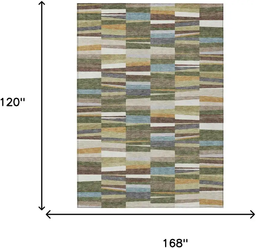Olive Green And Green Striped Washable Indoor Outdoor Area Rug Photo 6
