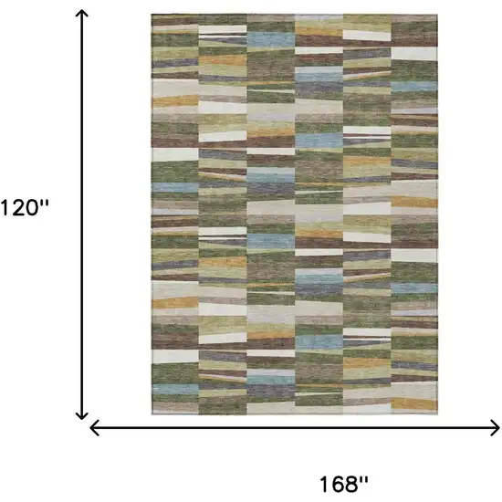 Olive Green And Green Striped Washable Indoor Outdoor Area Rug Photo 6