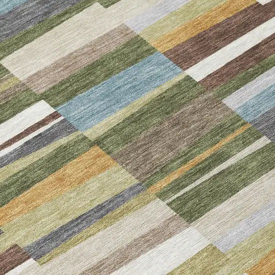Olive Green And Green Striped Washable Indoor Outdoor Area Rug Photo 5