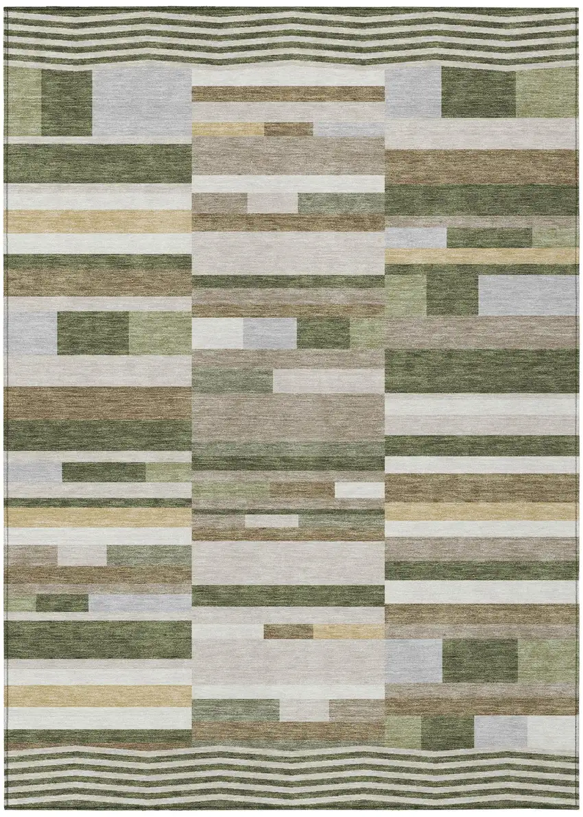 Olive Green And Green Striped Washable Indoor Outdoor Area Rug Photo 2