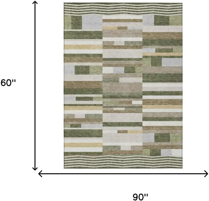 Olive Green And Green Striped Washable Indoor Outdoor Area Rug Photo 5