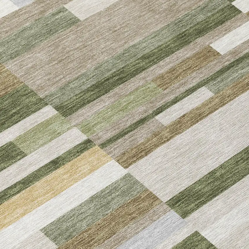 Olive Green And Green Striped Washable Indoor Outdoor Area Rug Photo 4
