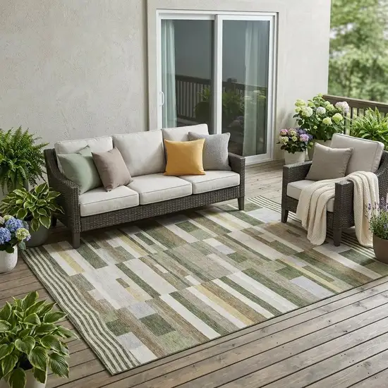 Olive Green And Green Striped Washable Indoor Outdoor Area Rug Photo 1
