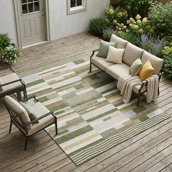 Olive Green And Green Striped Washable Indoor Outdoor Area Rug Photo 1