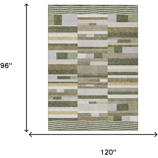 Olive Green And Green Striped Washable Indoor Outdoor Area Rug Photo 5