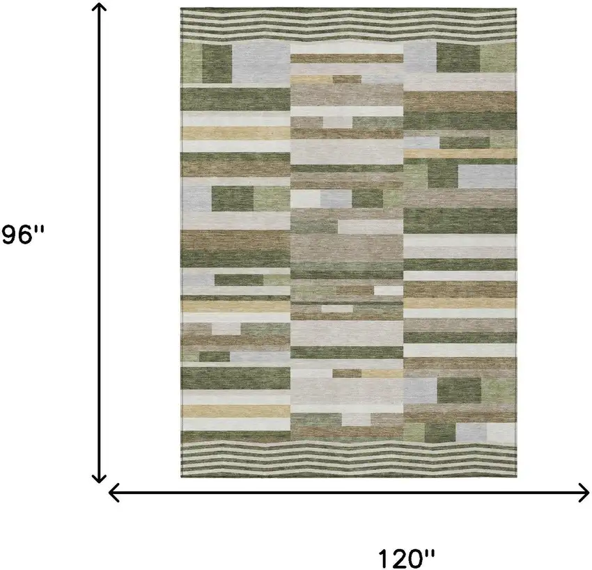 Olive Green And Green Striped Washable Indoor Outdoor Area Rug Photo 5