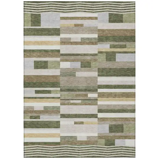 Olive Green And Green Striped Washable Indoor Outdoor Area Rug Photo 2
