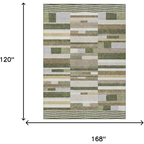 Olive Green And Green Striped Washable Indoor Outdoor Area Rug Photo 5