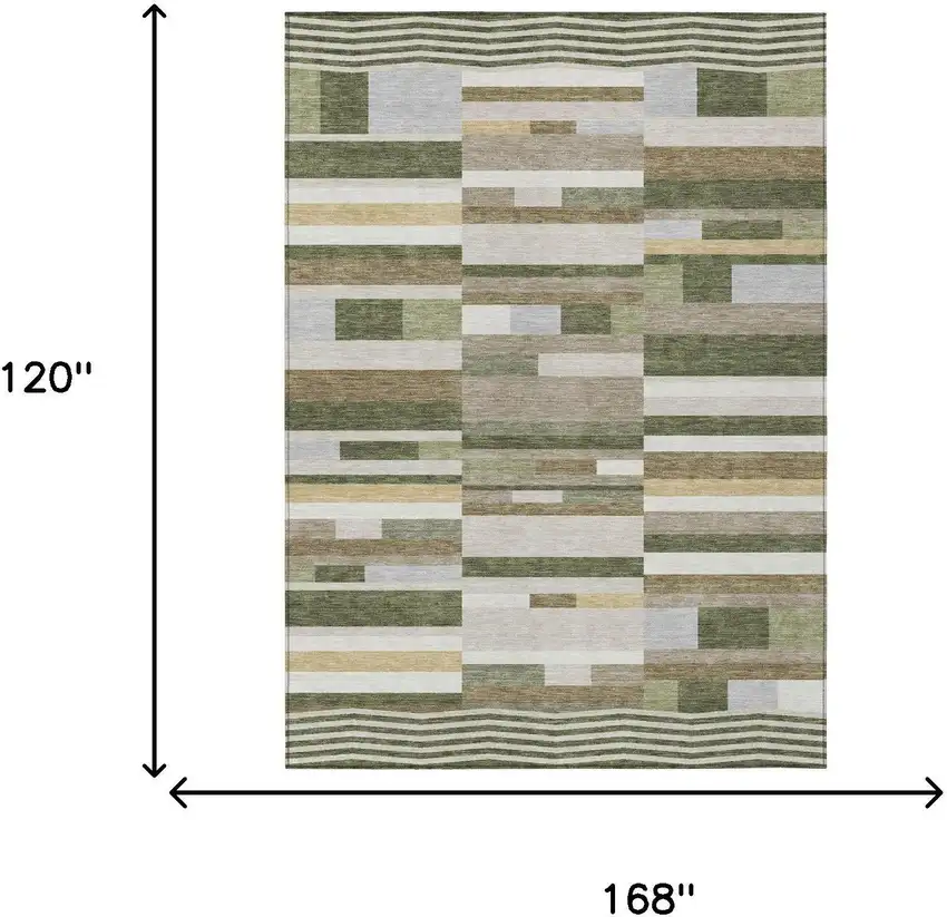 Olive Green And Green Striped Washable Indoor Outdoor Area Rug Photo 5