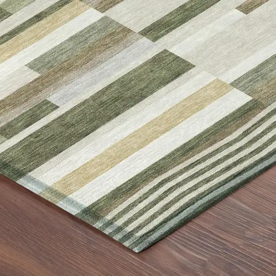 Olive Green And Green Striped Washable Indoor Outdoor Area Rug Photo 3