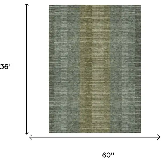 Olive Green And Green Striped Washable Indoor Outdoor Area Rug Photo 5