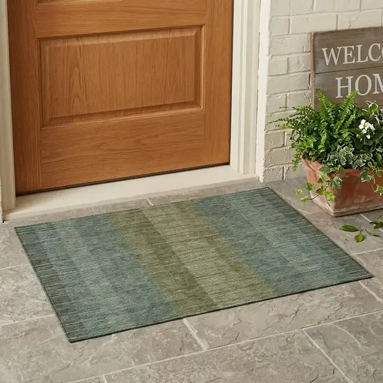 Olive Green And Green Striped Washable Indoor Outdoor Area Rug Photo 1