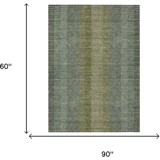 Olive Green And Green Striped Washable Indoor Outdoor Area Rug Photo 5